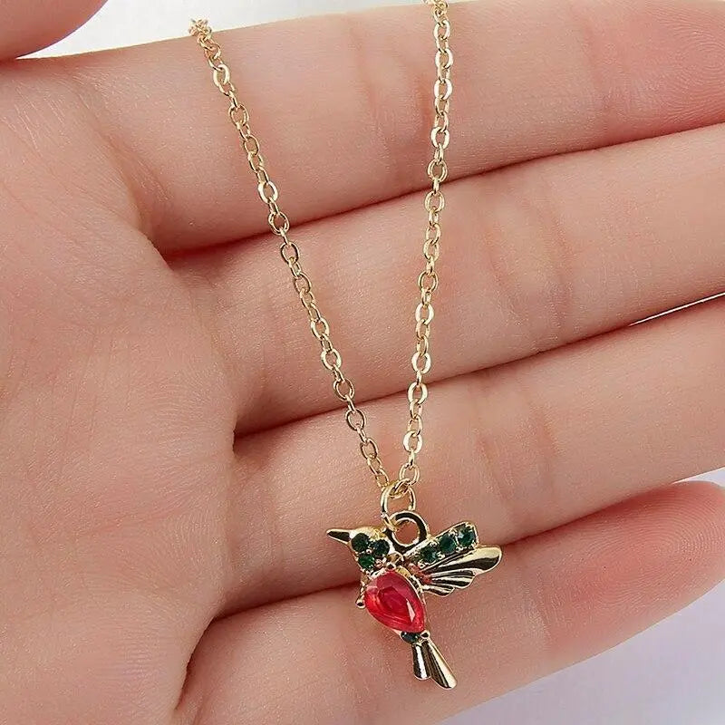 Hummingbird Necklace with Enamel and Zirconium Dioxide Unique Joyas