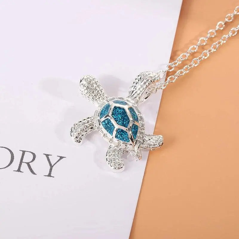 Blue Opal Sea Turtle Necklace Unique Joyas