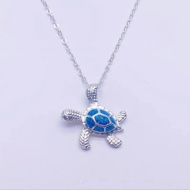 Blue Opal Sea Turtle Necklace Unique Joyas