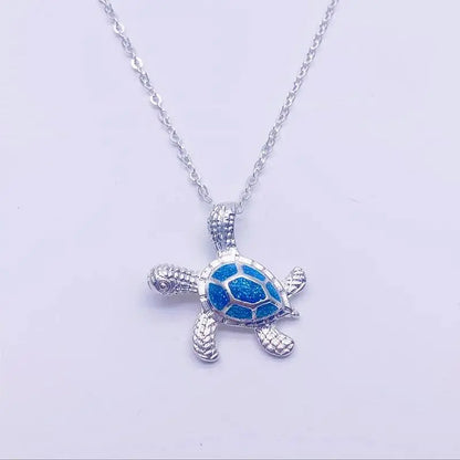 Blue Opal Sea Turtle Necklace Unique Joyas