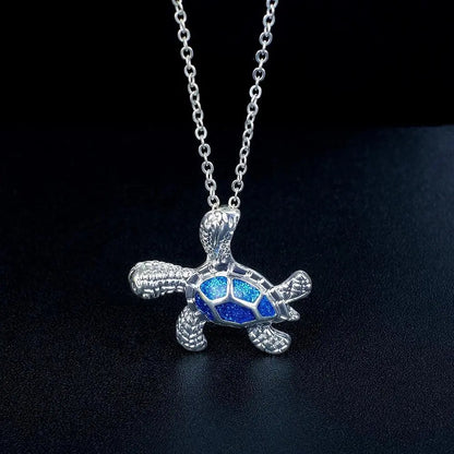 Blue Opal Sea Turtle Necklace Unique Joyas