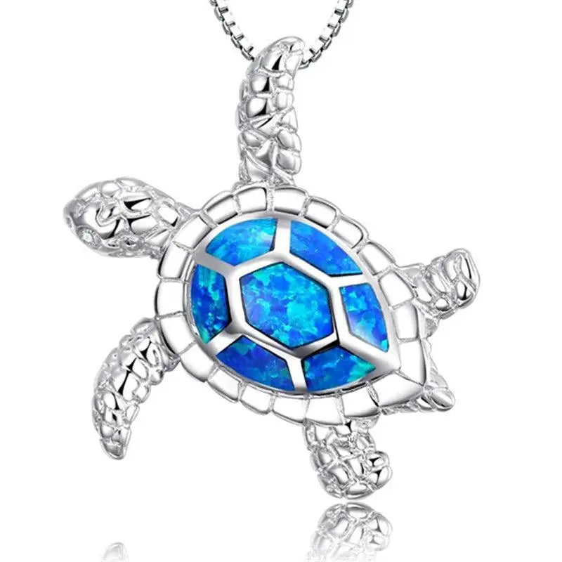 Blue Opal Sea Turtle Necklace Unique Joyas